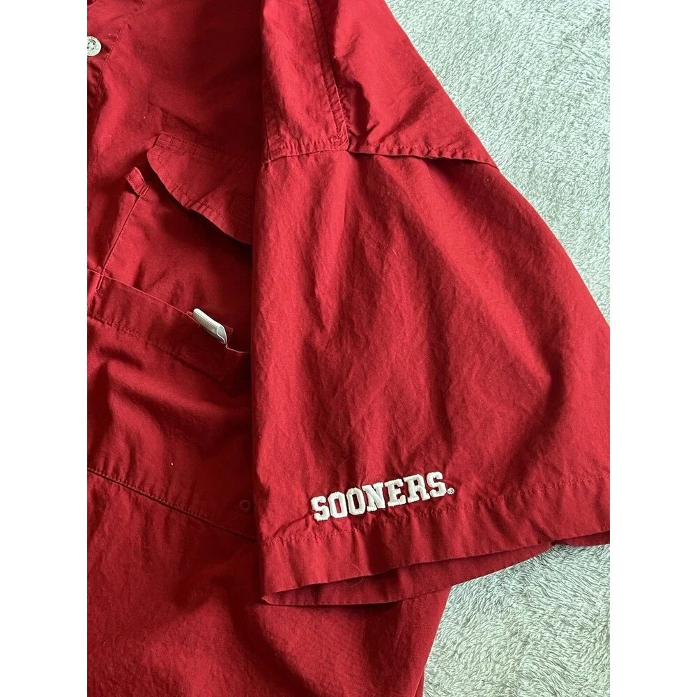 Columbia PFG Oklahoma Sooners Mens XXL Red Short Sleeve Fishing Shirt OU Logo
